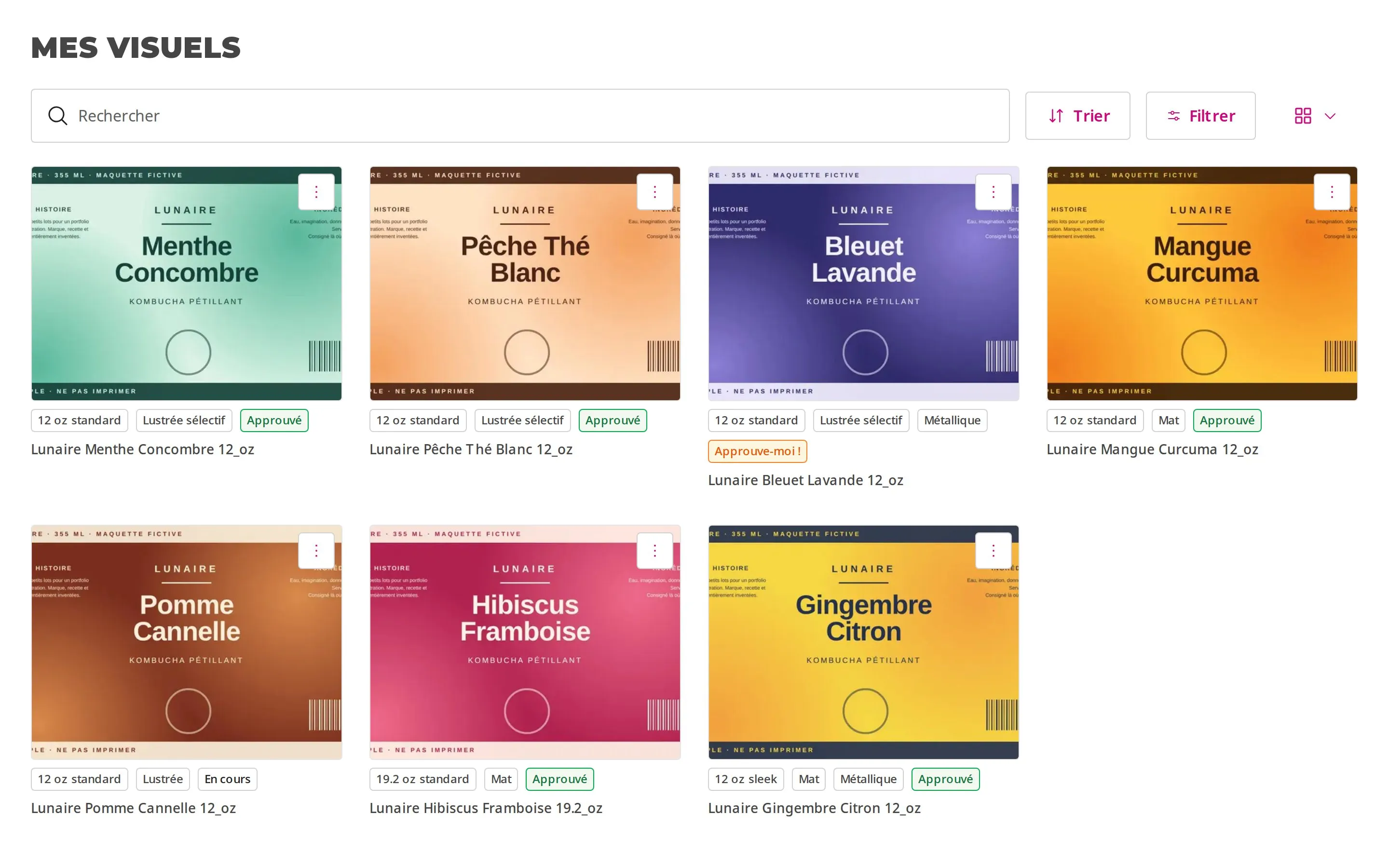Galerie de visuels du portail client HartPrint